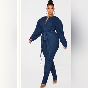 PrettyLittleThing  Dark Blue Denim Jumpsuit size Large